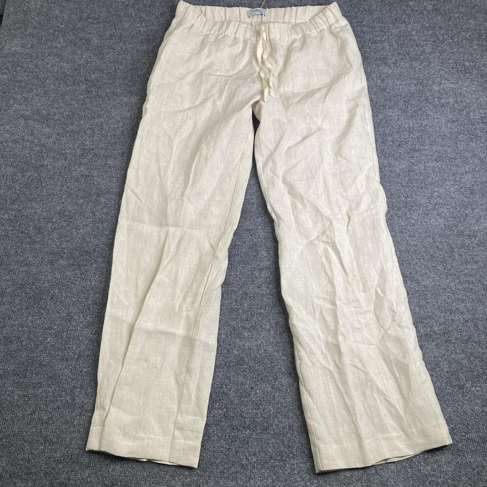 Visible Arts Womens Medium Linen Cream Loose Fit Pants
